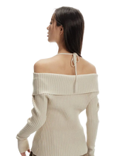 Load image into Gallery viewer, Off-Shoulder Ribbed Knit Cardigan