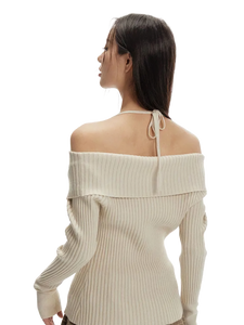 Off-Shoulder Ribbed Knit Cardigan