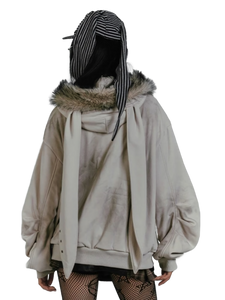 'Haze' Fur-Trimmed Oversized Cotton Hoodie