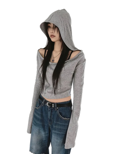 Minimalist Off-Shoulder Cropped Hoodie