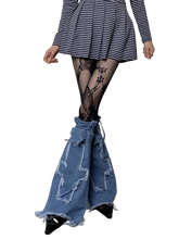 Load image into Gallery viewer, Cross Stitch Distressed Blue Denim Leg Warmers