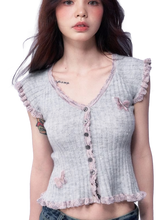 Load image into Gallery viewer, Butterfly Embellished Short Sleeve Knit Blouse