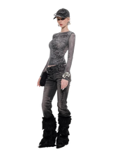 Load image into Gallery viewer, Denim-Print Sheer Mesh Long Sleeve Tee