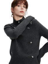 Load image into Gallery viewer, Rhinestone Embellished Quarter-Zip Knit Sweater
