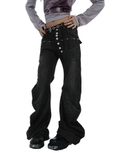 Load image into Gallery viewer, Studded Wide-Leg Black Denim Jeans