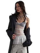 Load image into Gallery viewer, Pearl Mesh Camisole Top with Ruffled Flounce