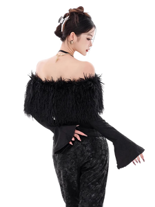 'Allure' Fur-Trimmed Off-Shoulder Top