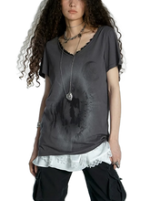 Load image into Gallery viewer, &#39;Portal&#39; Distressed Cotton Tee with Lace Patchwork