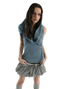 'Cavum' Ribbed Knit Tank Top with Oversized Hood