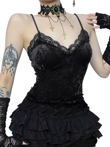 'Nocte' Velvet Lace Camisole Mini Dress Set