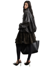 Load image into Gallery viewer, Pleated Shawl-Collar Vegan Leather Jacket