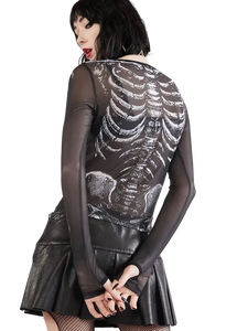 Skeletal Sheer Mesh Long Sleeve Tee