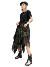 Load image into Gallery viewer, 'Vanguard' Distressed Camo Denim Tulle Maxi Skirt