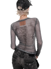 Load image into Gallery viewer, Denim-Print Sheer Mesh Long Sleeve Tee