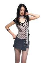 Load image into Gallery viewer, Polka-Dot Sheer Mesh Top with Scarf