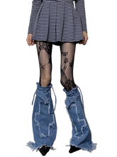 Load image into Gallery viewer, Cross Stitch Distressed Blue Denim Leg Warmers