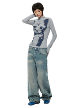 Load image into Gallery viewer, Pixel Kitty High-Neck Long Sleeve Tee