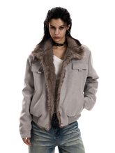 Load image into Gallery viewer, 'Reckoning' Suede Fur-Trim Stand Collar Jacket