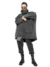 Load image into Gallery viewer, Washed Denim High-Neck Oversized Pocket Sweatshirt