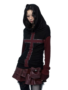 'Shade' Studded Long Sleeve Tee with Oversized Hood