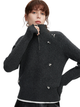 Load image into Gallery viewer, Rhinestone Embellished Quarter-Zip Knit Sweater