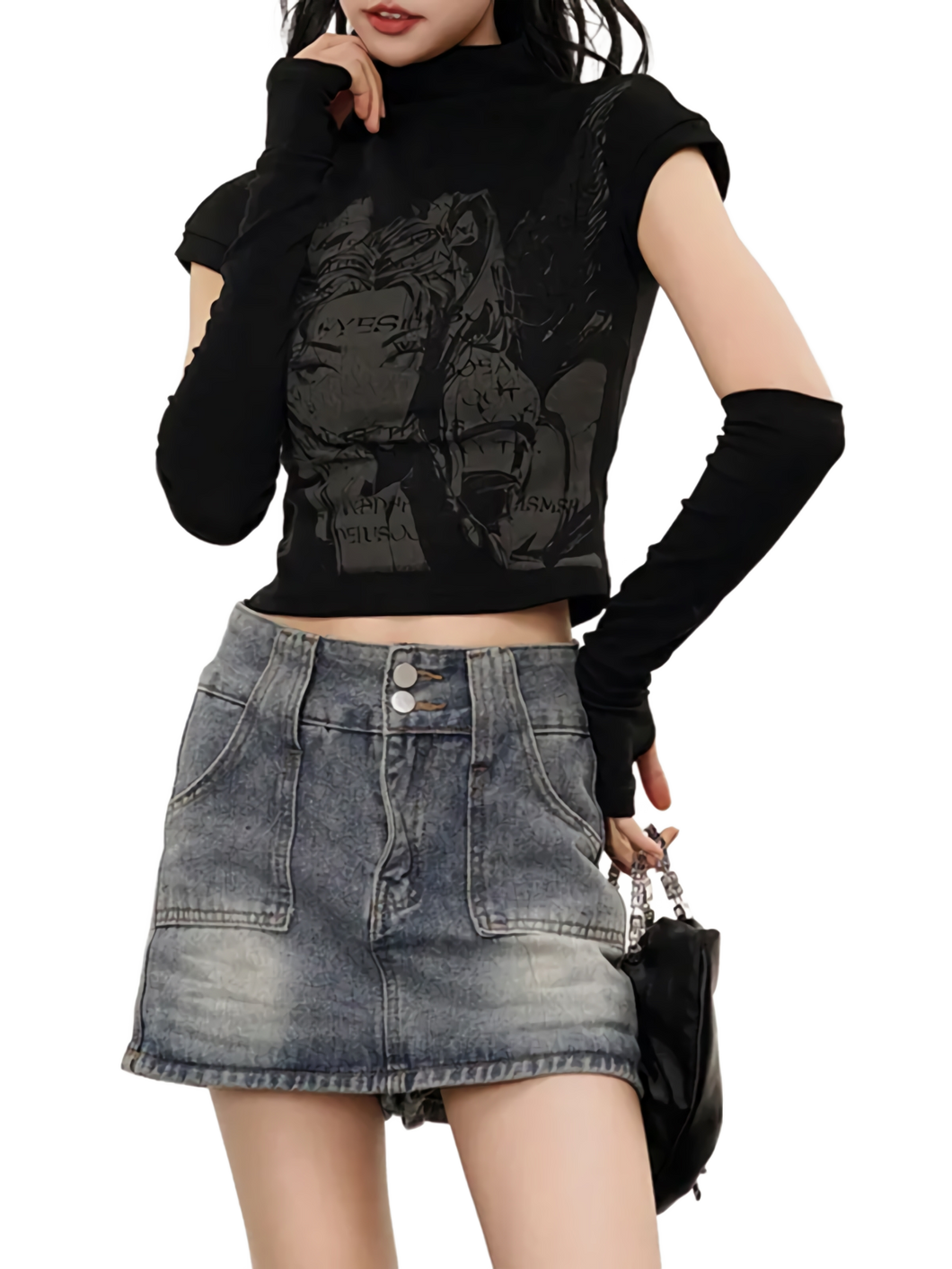 Grunge Art High Neck Crop Top