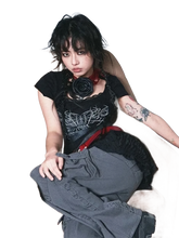 Load image into Gallery viewer, Web Lace Cropped Short Sleeve Tee