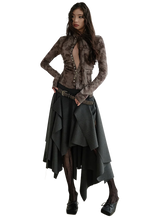 Load image into Gallery viewer, Marbled Chiffon Tie-Neck Buttoned Long Sleeve Top