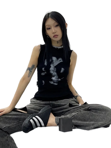 Rabbit Print Sleeveless Cotton Tee