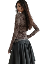 Load image into Gallery viewer, Marbled Chiffon Tie-Neck Buttoned Long Sleeve Top