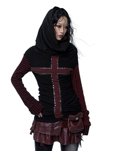 'Shade' Studded Long Sleeve Tee with Oversized Hood