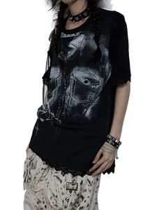 'Eldritch' Abstract Off Shoulder Lace Accent T-Shirt