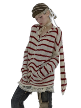 Load image into Gallery viewer, Striped Bunny-Ear Knit Hoodie