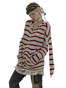 Striped Bunny-Ear Knit Hoodie