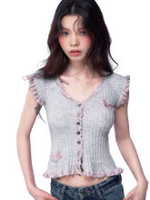 Load image into Gallery viewer, Butterfly Embellished Short Sleeve Knit Blouse