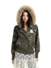 Load image into Gallery viewer, 'Cipher' Fur-Trimmed Cropped Cotton Hoodie