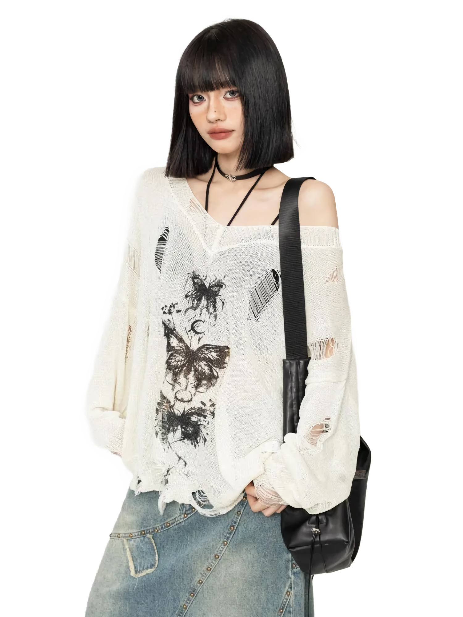 'Crypsis' Distressed Loose Knit Sweater