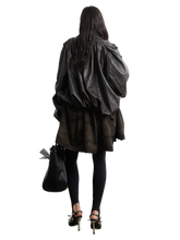 Load image into Gallery viewer, Pleated Shawl-Collar Vegan Leather Jacket