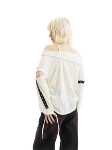 'Shadowfang' Off-Shoulder Ribbed Knit Sweater