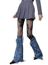 Load image into Gallery viewer, Cross Stitch Distressed Blue Denim Leg Warmers