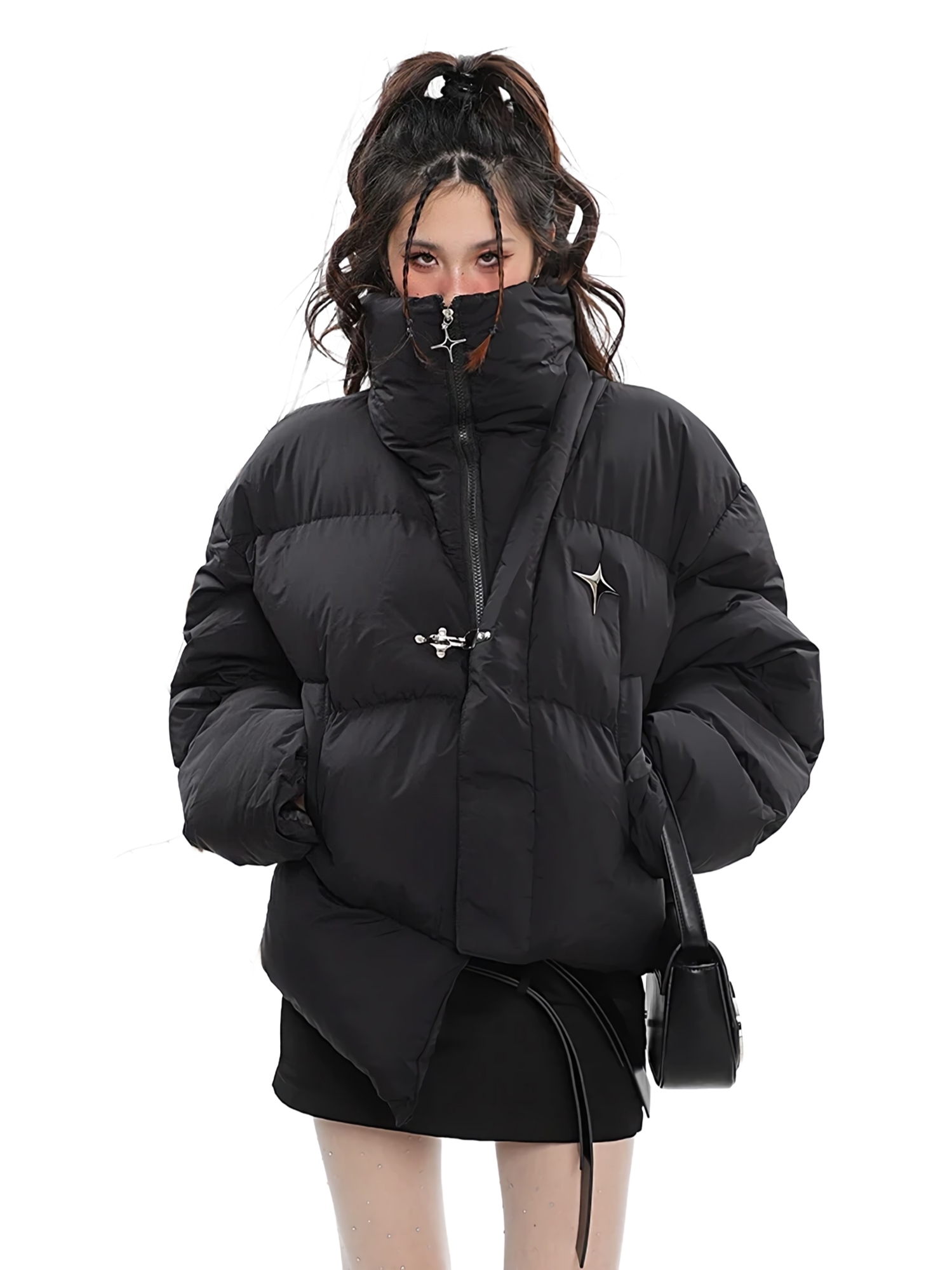ATTERE ASYMMETRIC PUFFER COAT Puffer Asymmetric Jacket Belted COAT 