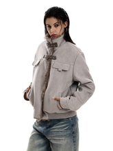Load image into Gallery viewer, 'Reckoning' Suede Fur-Trim Stand Collar Jacket
