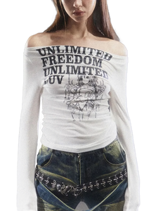 'Unlimited' Off-Shoulder Long Sleeve Tee