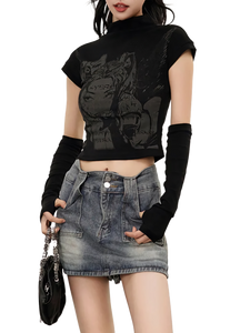 Grunge Art High Neck Crop Top