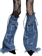 Load image into Gallery viewer, Cross Stitch Distressed Blue Denim Leg Warmers