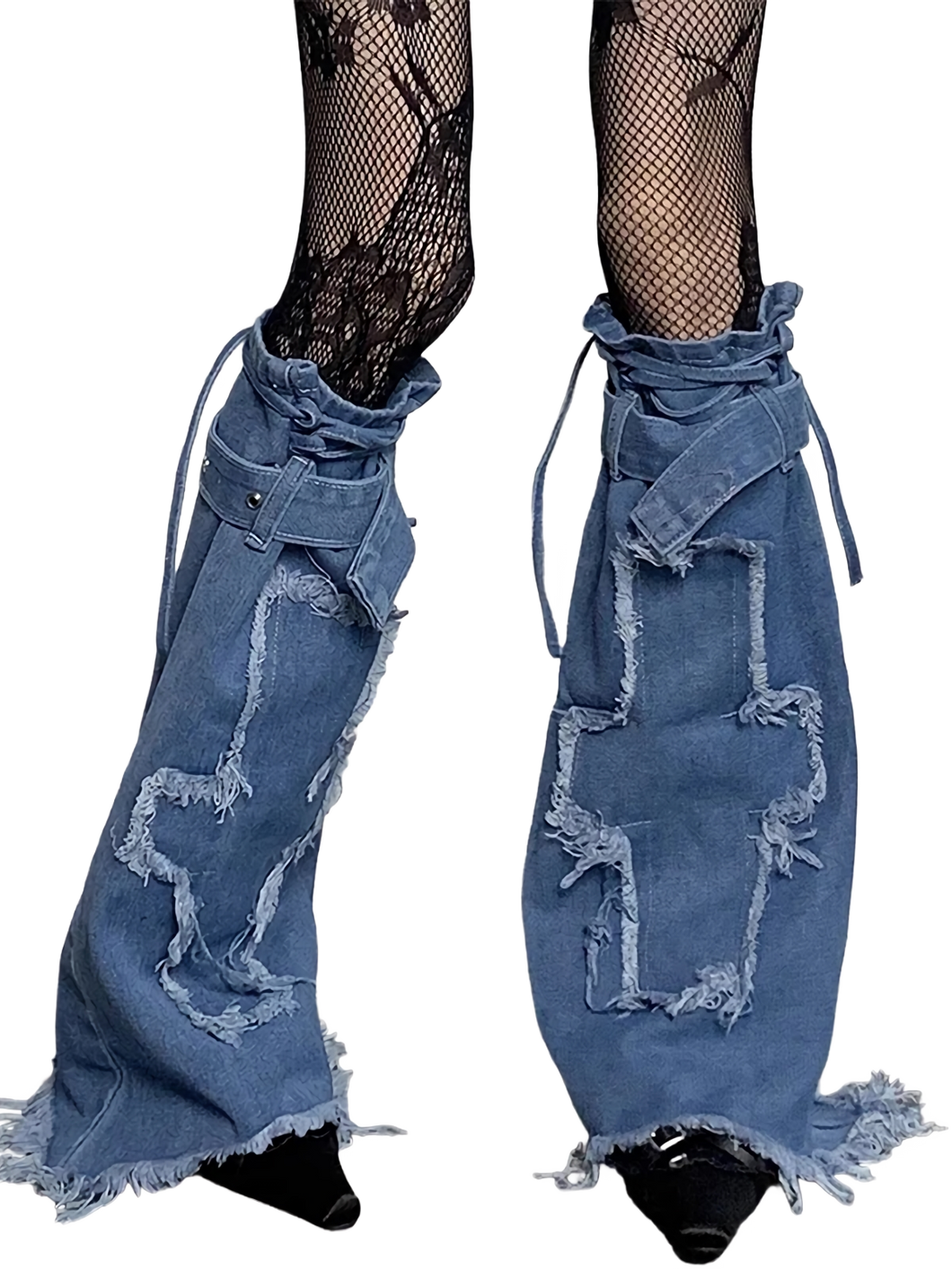 Cross Stitch Distressed Blue Denim Leg Warmers