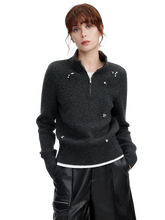 Load image into Gallery viewer, Rhinestone Embellished Quarter-Zip Knit Sweater