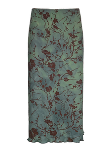 Botanical Satin Midi Skirt