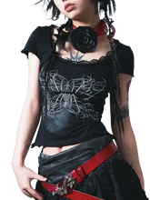 Load image into Gallery viewer, Web Lace Cropped Short Sleeve Tee