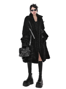 'Raven' Black Fur Coat with Adjustable Strap Closure